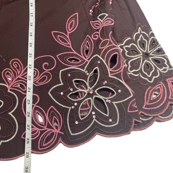 Sunny Leigh Brown and Pink Embroidered A-Line Skirt MI0032 - Picture 6 of 7